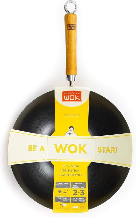 Koolstofstalen Wok Roerbakpan Aziatisch Koken Antiaanbaklaag 30 cm Zilver
