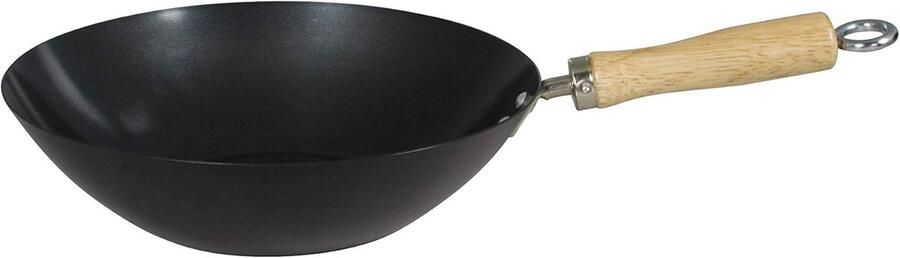 Koolstofstalen Wok Roerbakpan Aziatisch Koken Antiaanbaklaag 30 cm Zwart