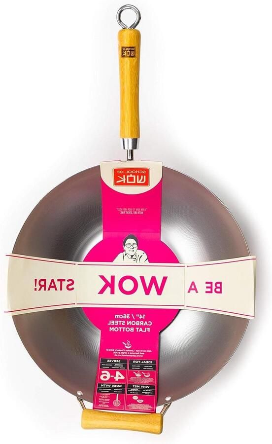 Koolstofstalen Wok Roerbakpan Aziatisch Koken Platte Bodem 36 cm Zwart