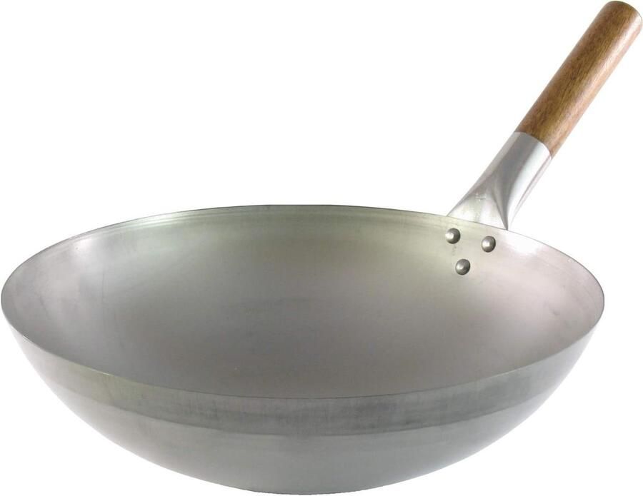 Koolstofstalen Wok Roerbakpan Aziatisch Koken Professionele Kwaliteit 325 cm Diameter Zwart