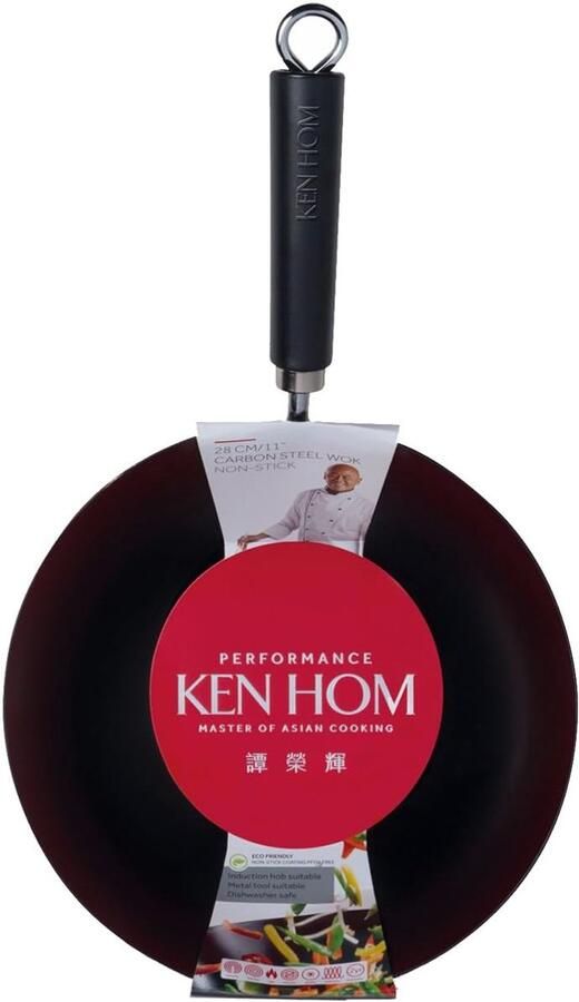 Koolstofstalen Wok Roerbakpan Aziatisch Koken Uitstekende Antiaanbaklaag 20 cm Zwart
