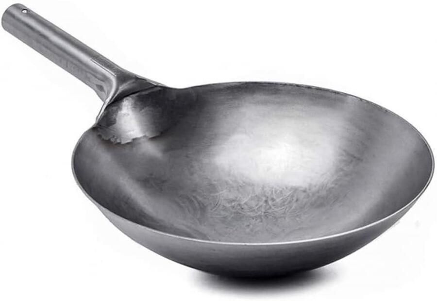 Koolstofstalen Wok Roerbakpan Aziatisch Traditioneel Koken Authentiek Handgehamerd 30-36 cm Zwart