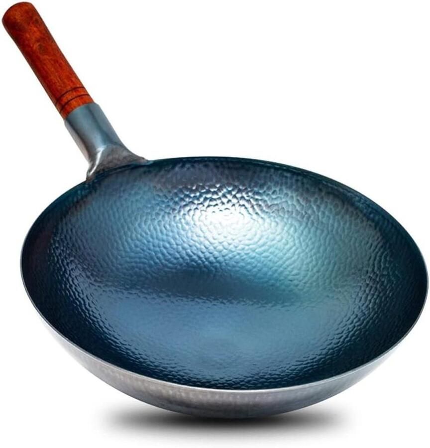 Koolstofstalen Wok Roerbakpan Handgemaakt Buiten Koken Vis Schaal Patroon 34 cm Zwart