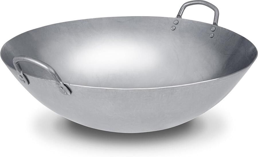 Koolstofstalen Wok Roerbakpan Wok Aziatisch Koken Handgehamerd Ontwerp 46 cm Diameter Zwart