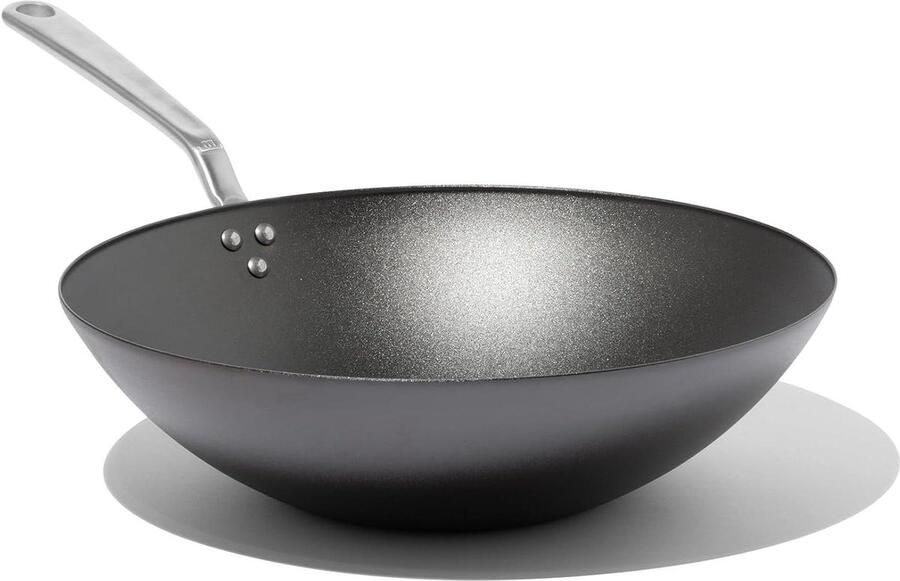Koolstofstalen Wok Wokpan Koekenpan Chinees Koken Natuurlijk Anti-aanbak 34 cm Diameter Zwart