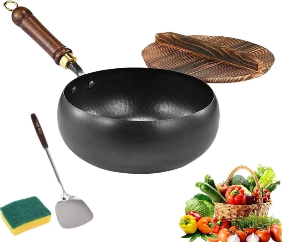 Koolstofstalen Wokpan Antiaanbakpan Roerbakpan Gezond Koken Platte Bodem 28 cm Zwart