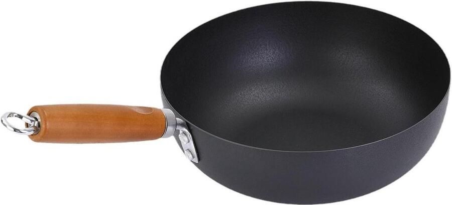 Koolstofstalen Wokpan Roerbakpan Platte Bodem Thuis Koken Antiaanbaklaag Zonder Coating 24CM Zwart