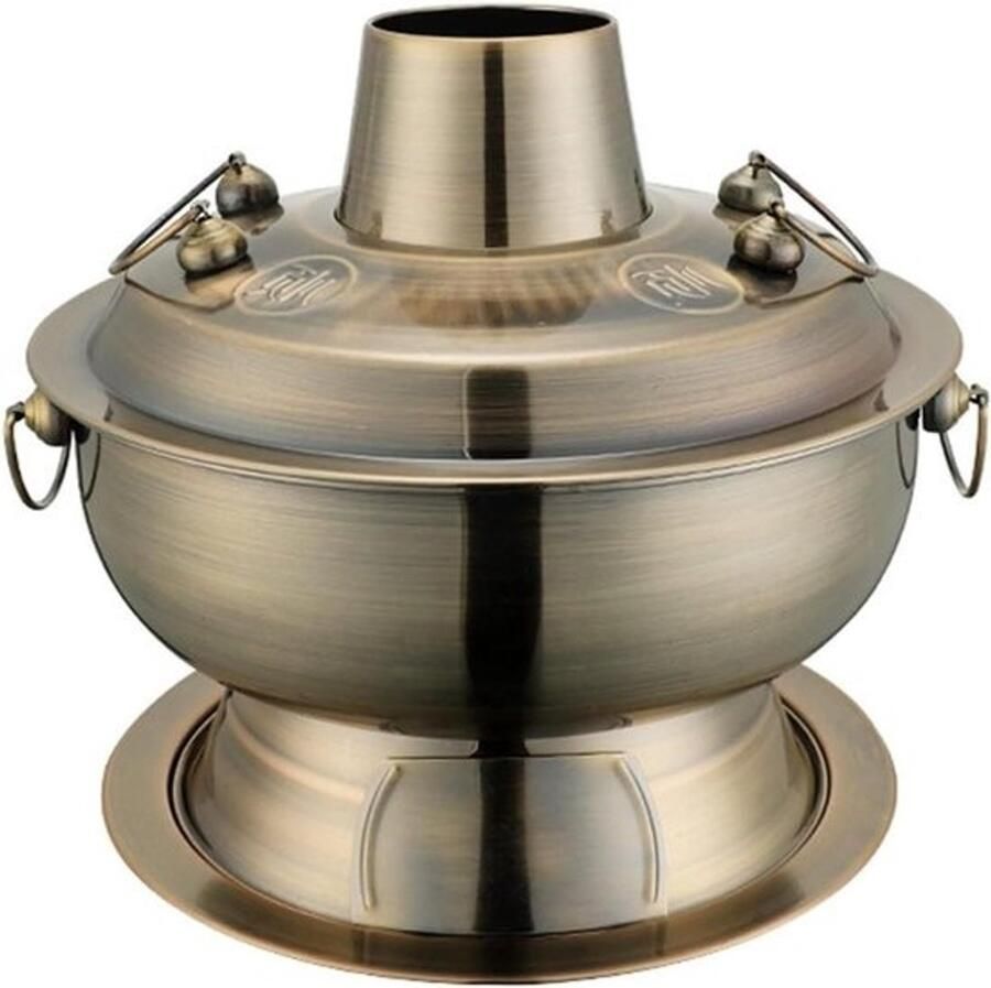 Koperen Hot Pot Chinese fondue Gezellig Tafelen Traditioneel Verwarmd 34cm Diameter Brons - Foto 1