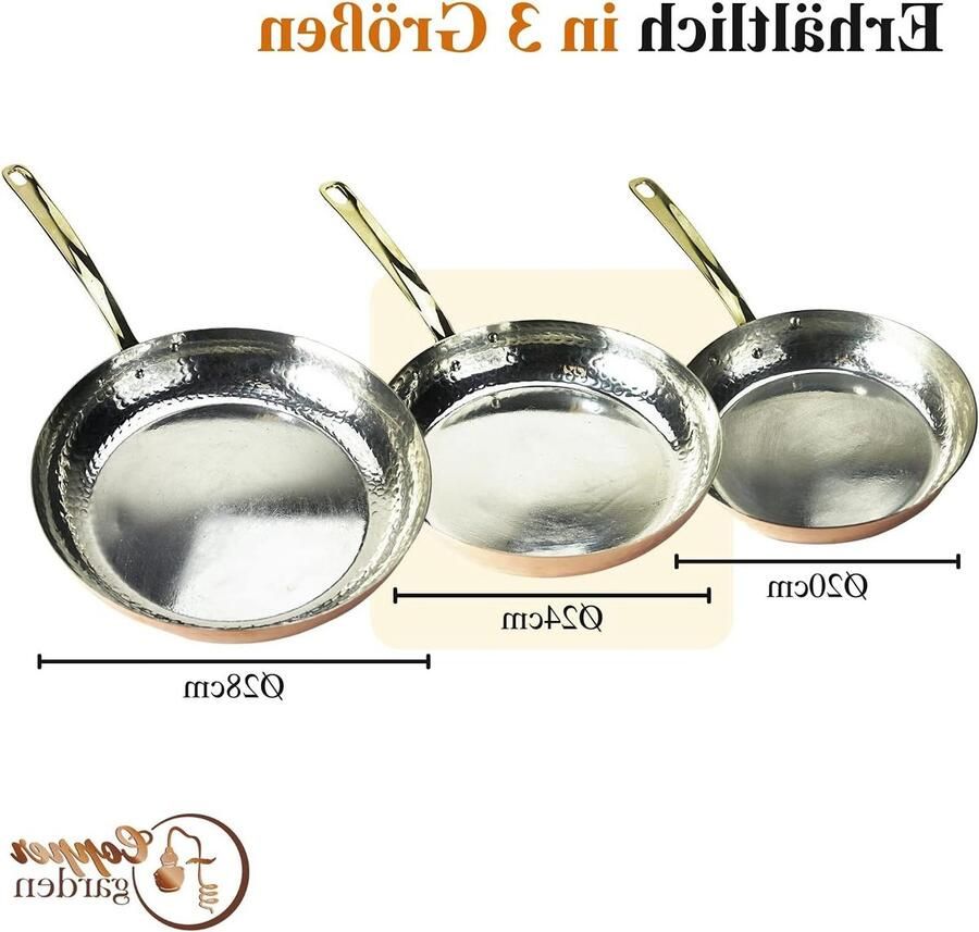 Koperen Koekenpan met handvat Professioneel koken Massief koper 24 cm Koperkleurig