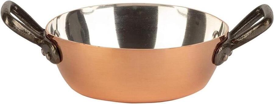 Koperen Pan Tinnen Casserole Traditioneel Koken Gietijzeren Handvatten Ø 16 cm Koperkleurig