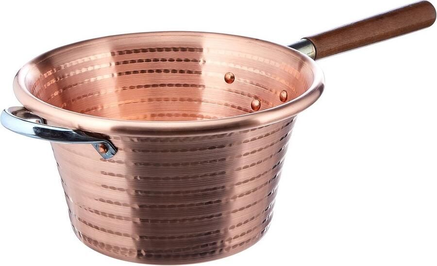 Koperen Polenta Pan met Houten Handgrepen 26 cm Voor Perfect Gebakken Polenta