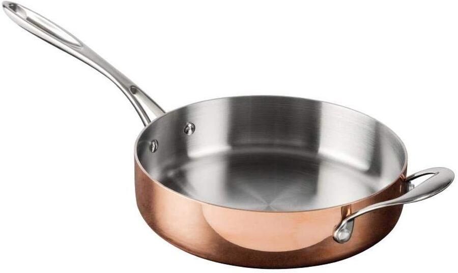 Koperen Sauteerpan Hapjespan Koekenpan Gelijkmatig Koken Tri-Wall Constructie 24 cm Koper