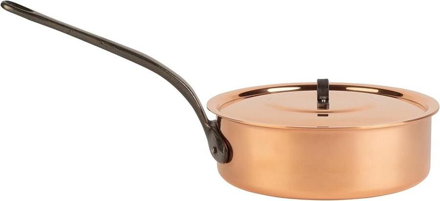 Koperen Sauteuse Stoofpan Gietijzer Koken van Vlees Traditionele Koperen Pan Ø 22 cm Koper