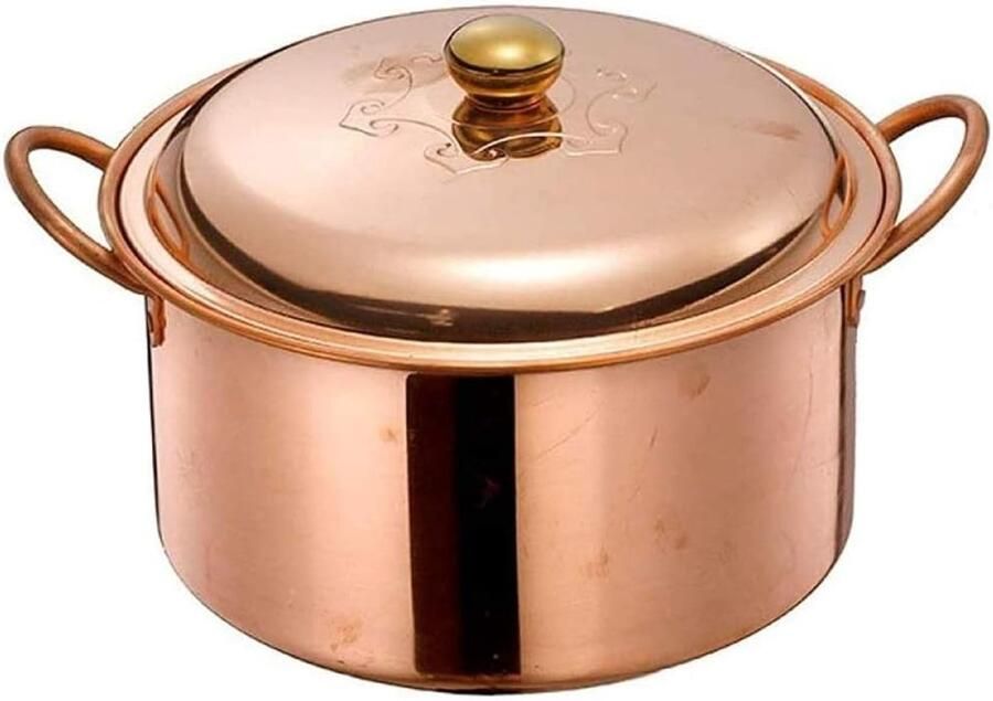 Koperen Soeppan Stoofpan Diep Koken Thuis Handgemaakte Traditie 26cm Diameter Koperkleurig