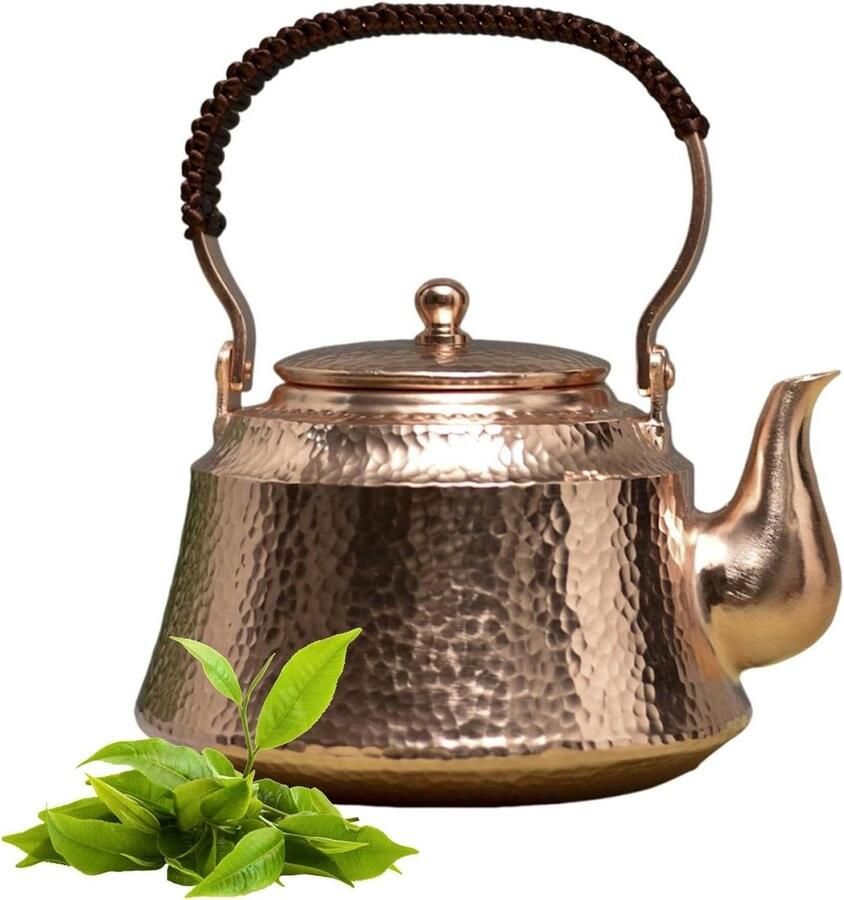 Koperen Theeketel Koffiepot Waterkoker Thee Koffie Zetten Gehamerd Design 1 Liter Goud