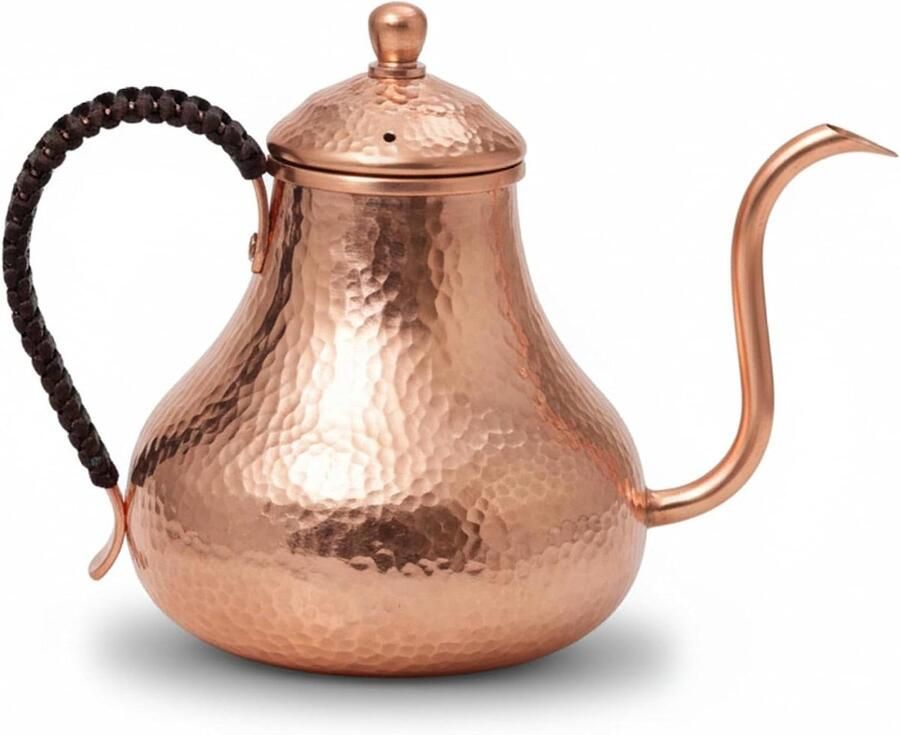 Koperen Theeketel Waterkoker Thee Pot Overgieten Koffie Zetten Handgehamerd Design 600 ml Bruin