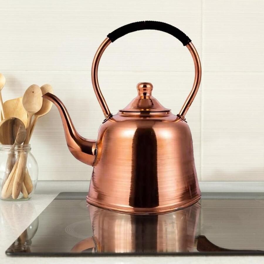 Koperen Waterkoker Theepot Fornuis Thee Zetten Snelle Warmtegeleiding 2L Capaciteit Koperkleurig