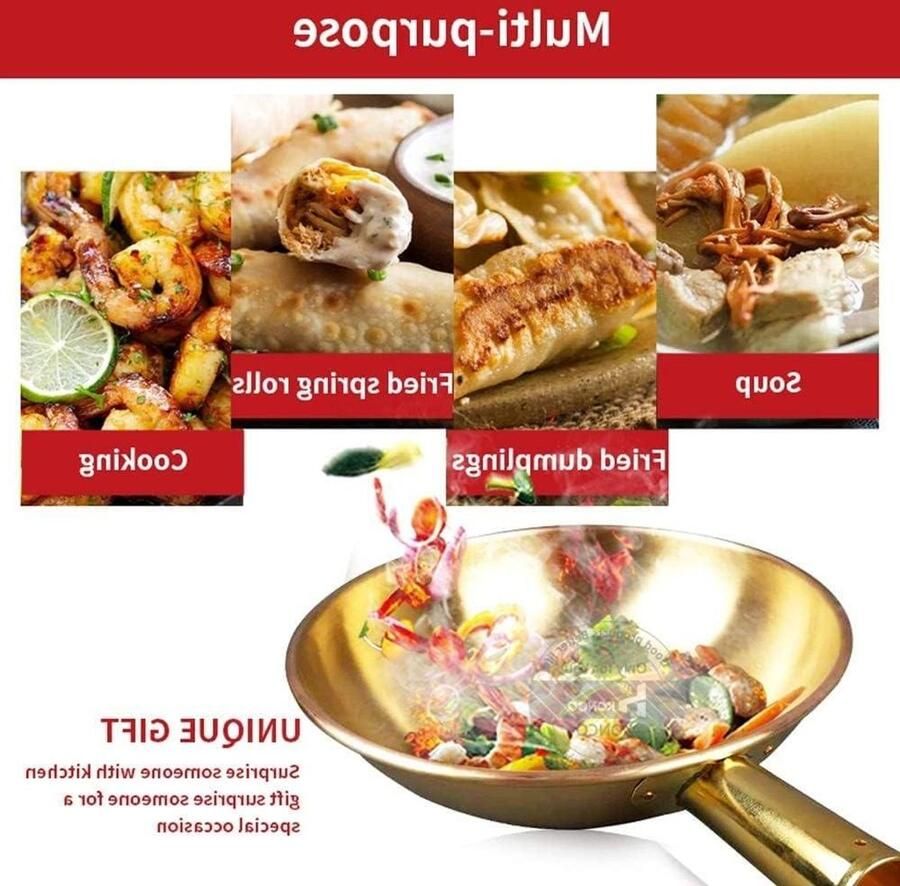 Koperen Wok Pan Koekenpan Kookgerei Snel Koken Snelle Warmtegeleiding 36cm Koper
