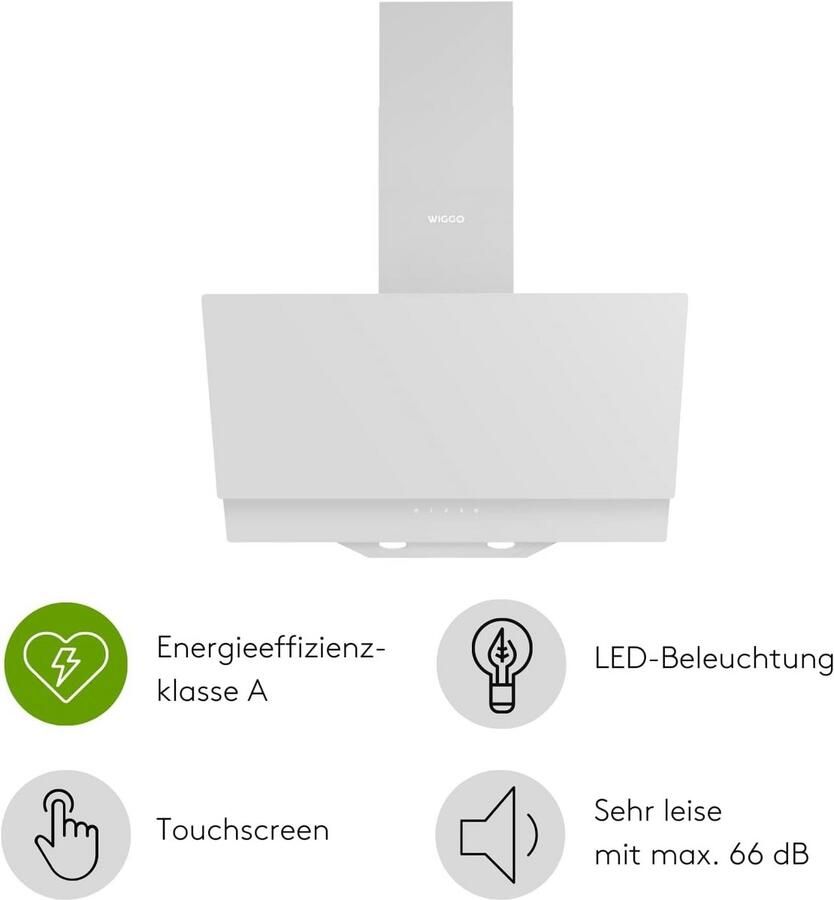 Kopvrije Afzuigkap 60 cm Zwart Glas Schuin Model met Touchdisplay en Krachtige Ventilatie