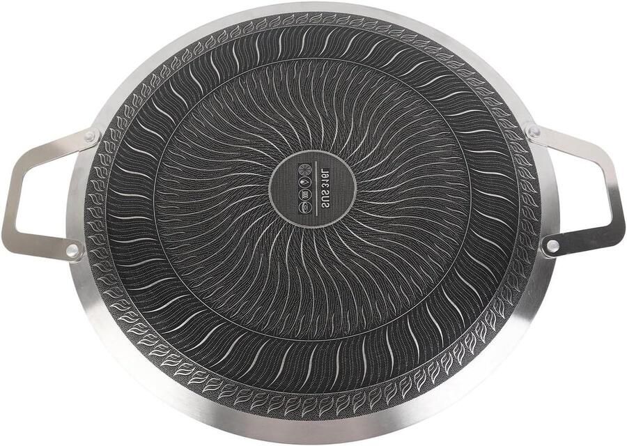 Koreaanse BBQ Barbecue Ronde Pan Rvs Grill Met 2 Houders voor Inductiefornuis Camping Buiten Grill 34 cm