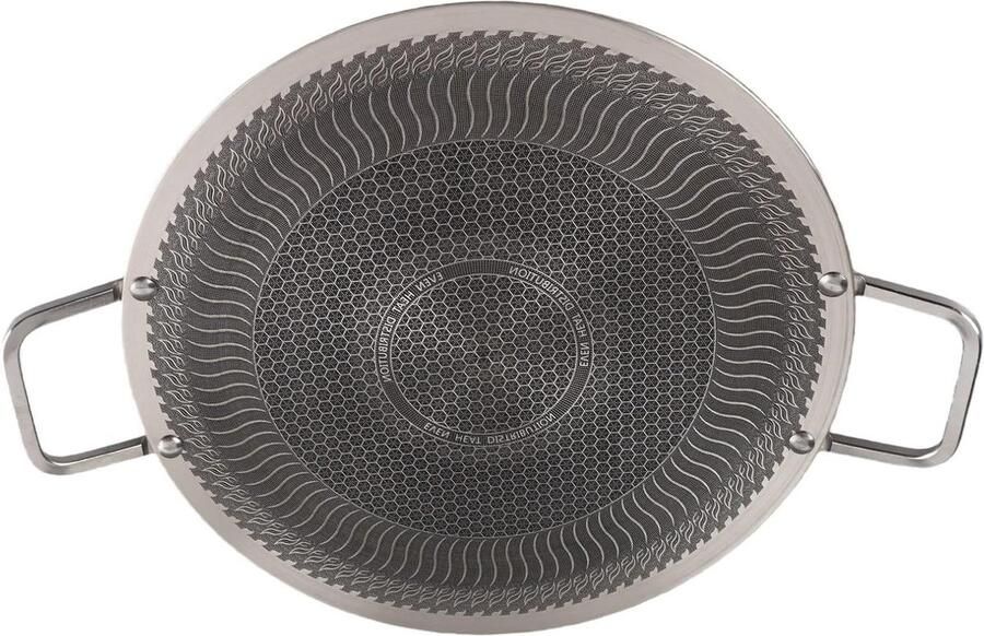 Koreaanse BBQ Grillpan Koekenpan Tafelfornuis Gezellig Tafelen Drielaags Staal 34cm Zilver