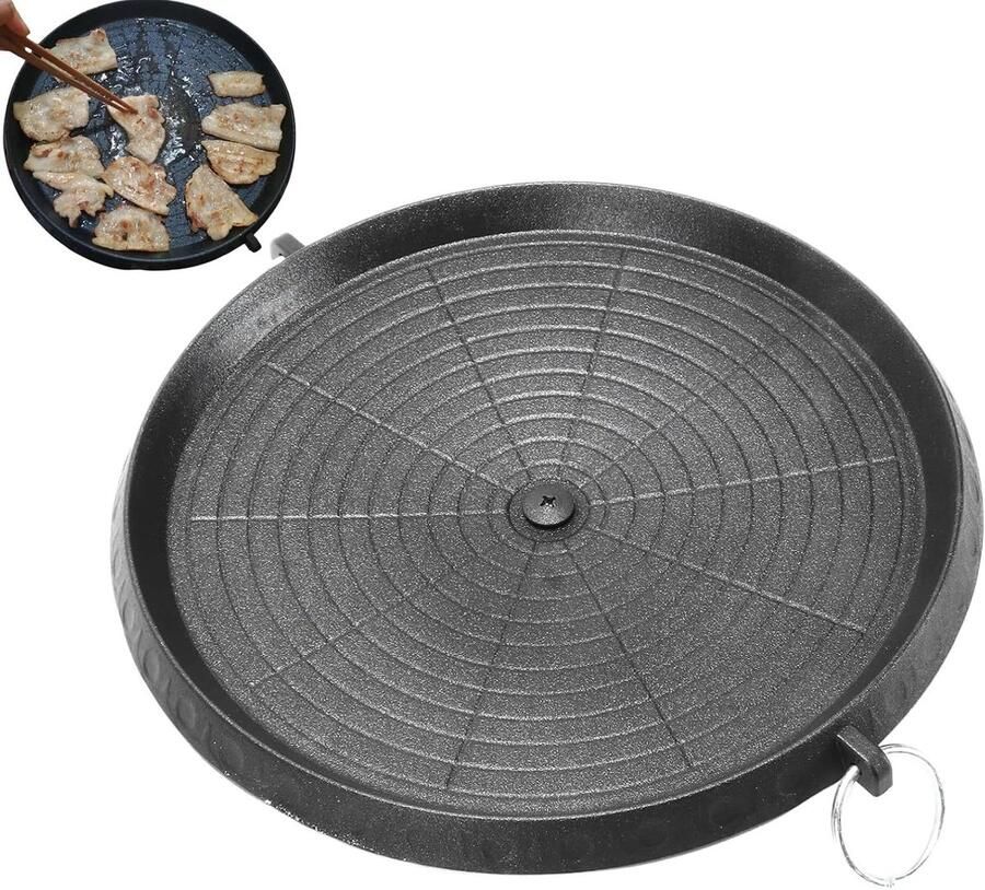 Koreaanse BBQ Grillpan met Maifan Coating voor Binnen en Buiten Gebruik Ideaal voor Gezellige Grillavonden en Gezond Koken
