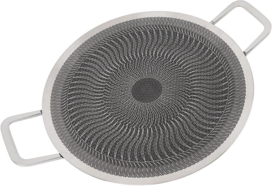 Koreaanse BBQ Grillpan Tafelfornuis Koekenpan Gedeeld Dineren Drielaags Staal 38cm Zilver