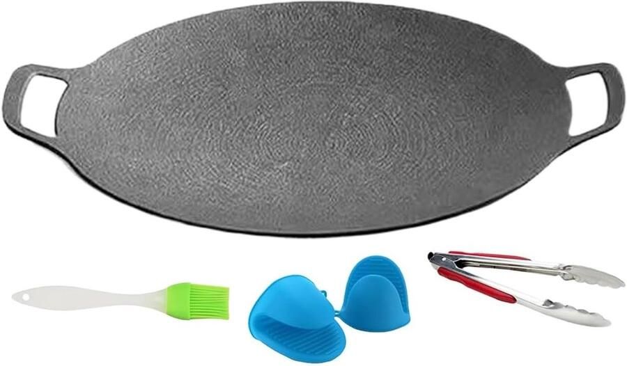 Koreaanse BBQ Grillplaat Ronde Grillpan Binnen en Buiten Grillen Niet-stick Coating 32 cm Zwart