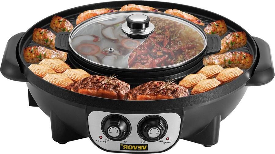 Vevor Koreaanse BBQ Hotpot Elektrisch Korean BBQ Koreaanse Grill Koreaanse Grill en Hotpot Set Korean BBQ Grill Gourmetstel Steengrill - Foto 2