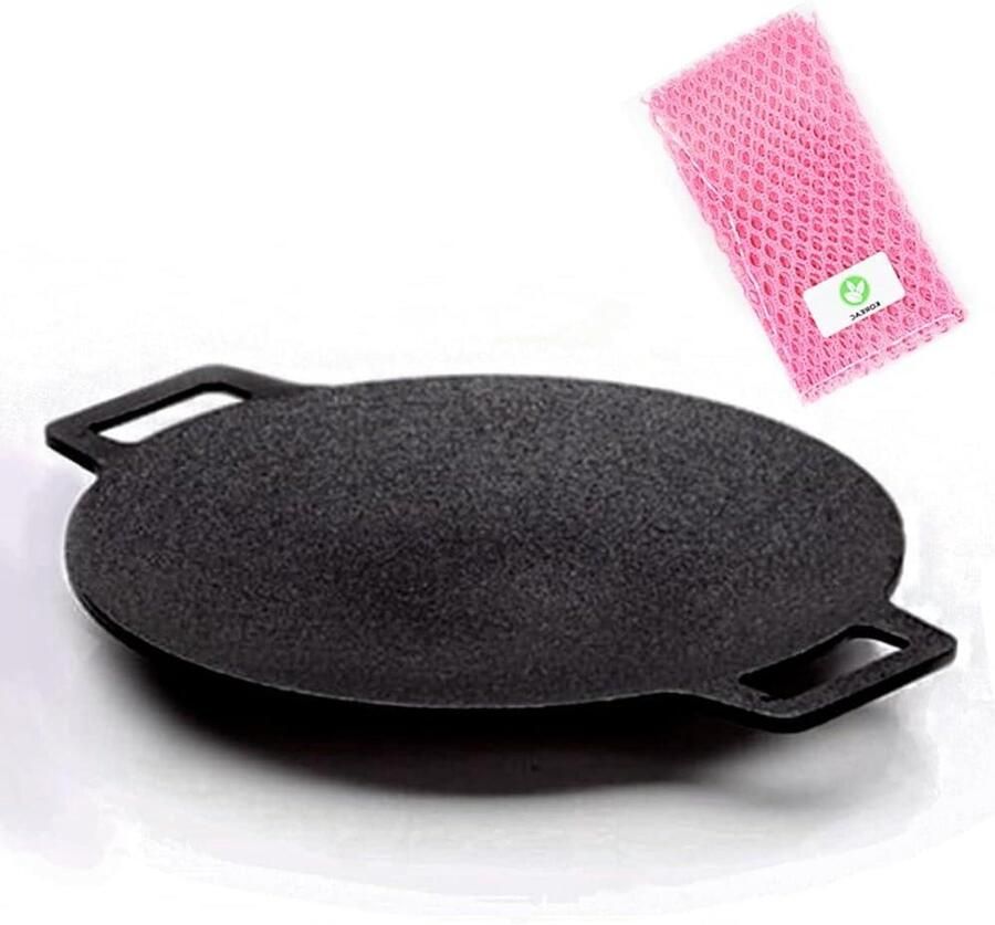 Koreaanse Grill Pan Ronde Bakplaat Thuis BBQ Non-stick Gietijzer 36 cm Zwart