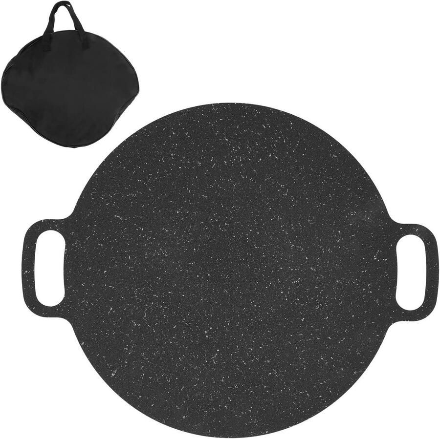 Koreaanse Grillpan BBQ Bakplaat Buiten Koken Antiaanbak Medische Steencoating 28cm Zwart
