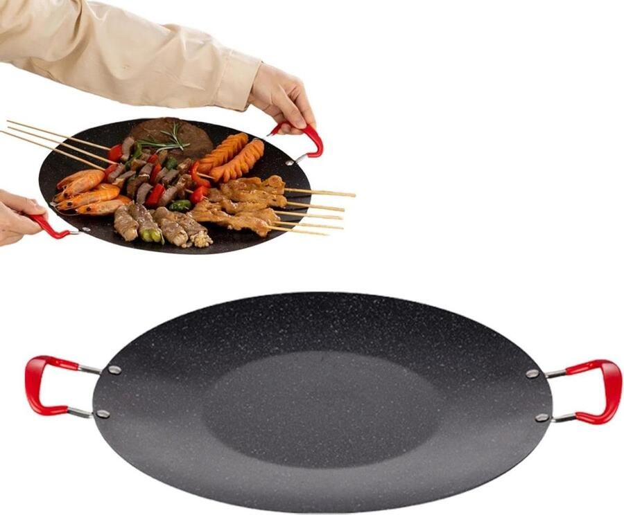 Grillpan Rond Kookplaat Pan Binnen Grillen Vetreducerend Bodem 38 cm Zwart