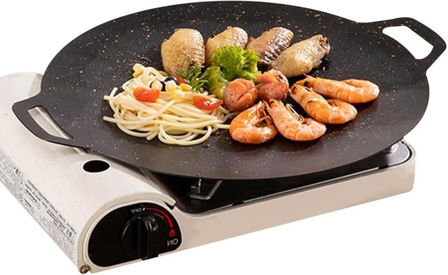 Koreaanse Grillpan Inductie Grillplaat Buiten Koken Antiaanbaklaag 30 cm Zwart