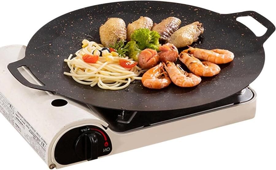 Koreaanse grillpan Inductie grillplaat Gelijkmatig koken 4-laagse coating 34 cm diameter Zwart
