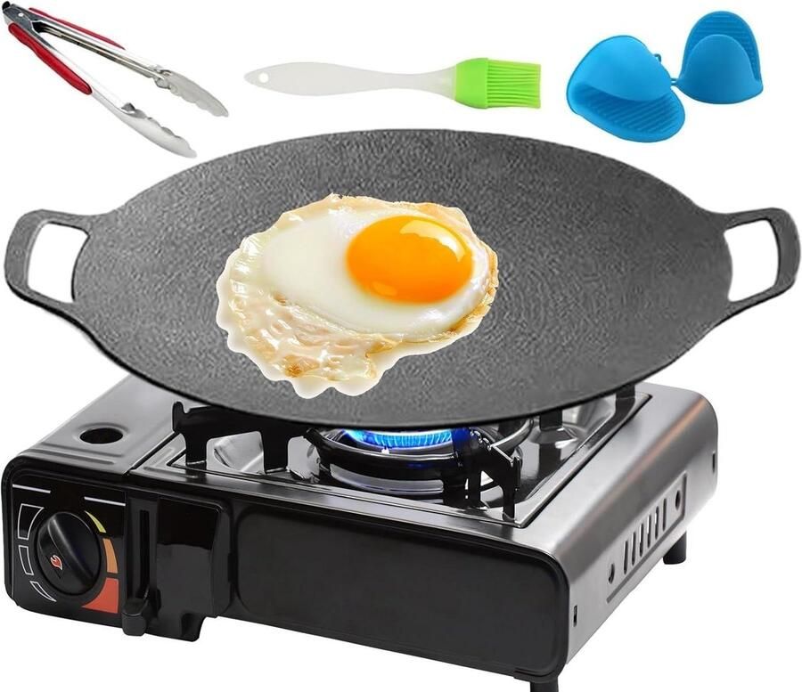 Koreaanse grillpan Non-stick kookgerei Buiten koken Dubbele handgrepen 28 cm Zwart