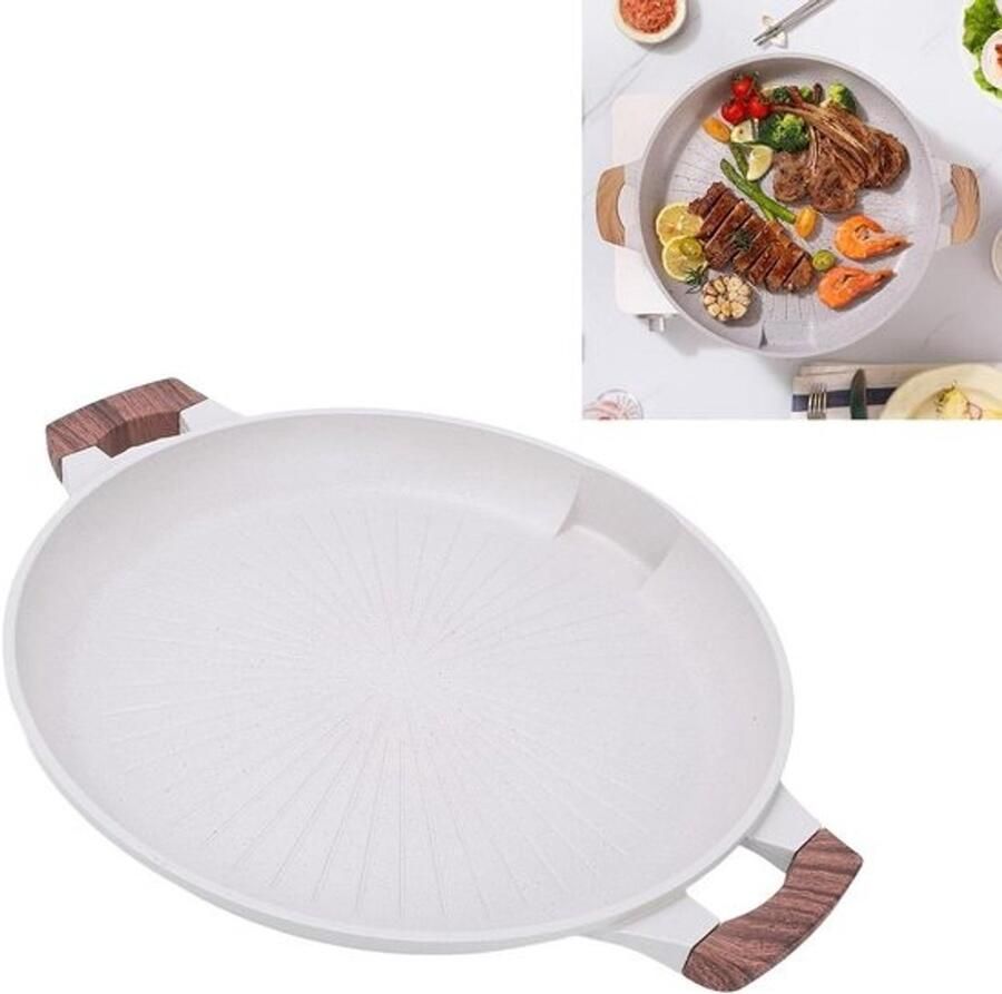 Koreaanse Grillpan Ronde Bakplaat Binnen en Buiten Koken Gelijkmatige Verwarming Lichtgewicht 1350g Zwart