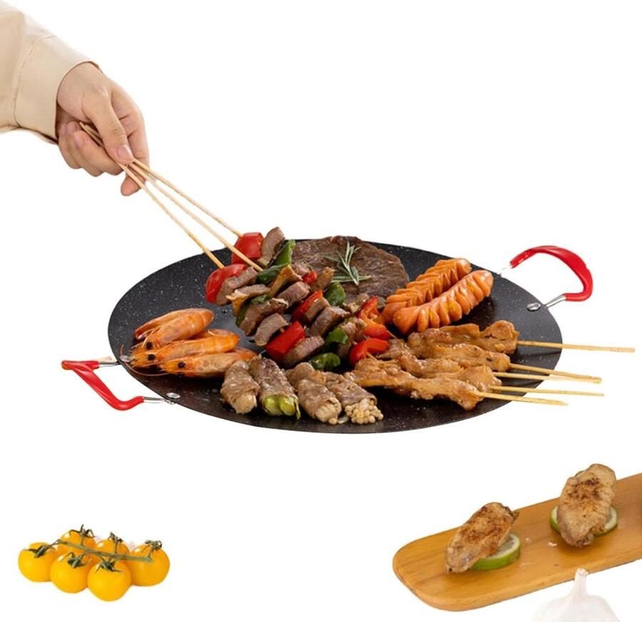 Koreaanse grillpan Ronde bakplaat Buiten koken Anti-aanbaklaag 30 cm Zwart
