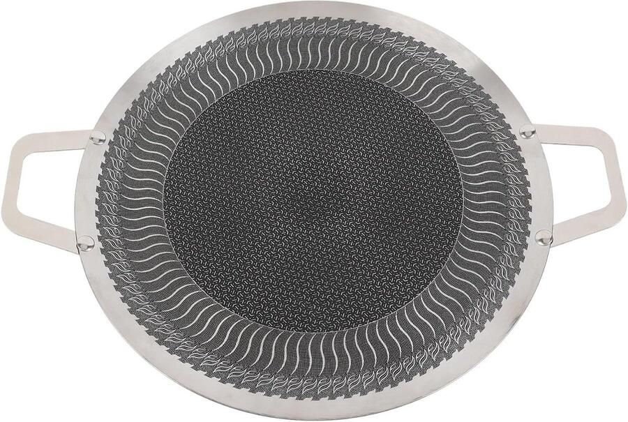 Koreaanse grillpan Ronde bakplaat Buiten koken Antiaanbaklaag 34 cm Zilver