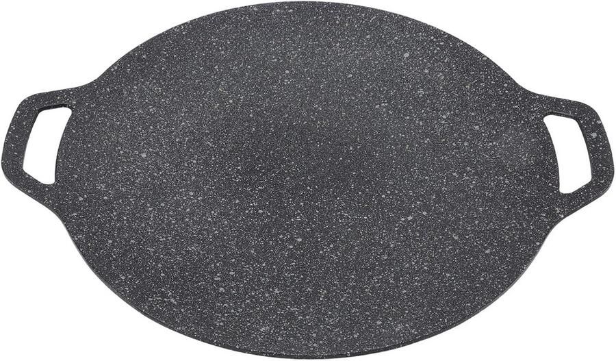 Koreaanse stijl ronde grillpan hoge thermische geleidbaarheid anti-aanbakplaat aluminium materiaal Koreaanse BBQ grillpan multifunctionele kookplaat voor vlees pannenkoeken ribben (30 cm)