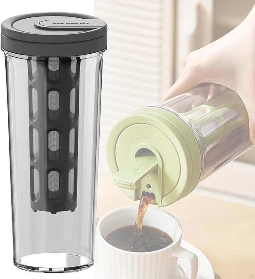 Koud Brouw Koffiezetapparaat en Ijsthee Pitcher met Grote Capaciteit en Mesh Filter 1L