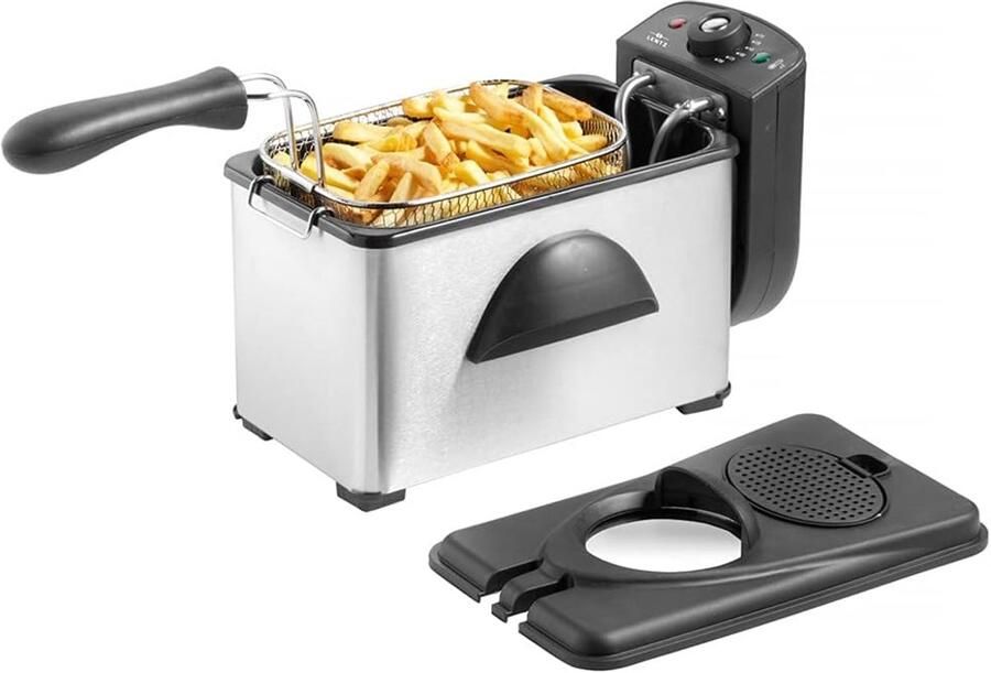 Friteuse RVS Frituurpan Koude Zone Frietjes Bakken Roestvrij Staal 3 liter Zilver