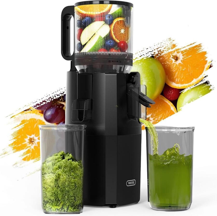Koudpers Sapcentrifuge Slowjuicer Gezonde Sappen Maken XXL Voer Goot 250 Watt Zwart