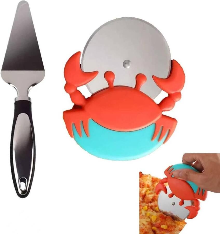 Krabvormige pizzasnijder set van 2 roestvrijstalen snijwielen met ergonomische handgreep ideaal voor pizza taart en gebak eenvoudig schoon te maken en perfect voor elke keuken
