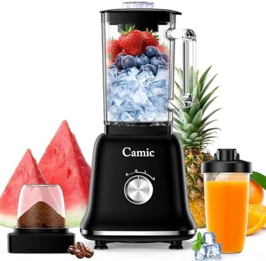 Krachtige 1200W Blender 3-in-1 met Glazen Kan Smoothiebeker en Molen