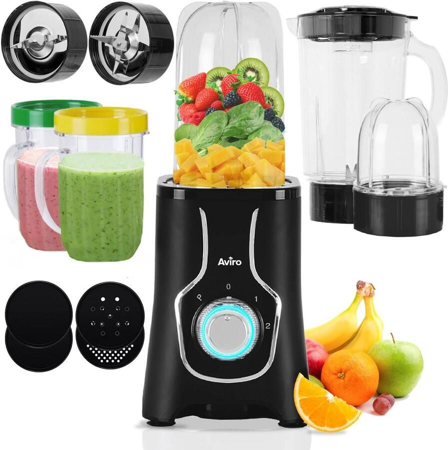 Krachtige 3-in-1 Blender & Smoothie Maker met 4 To-Go Bekers Zwart