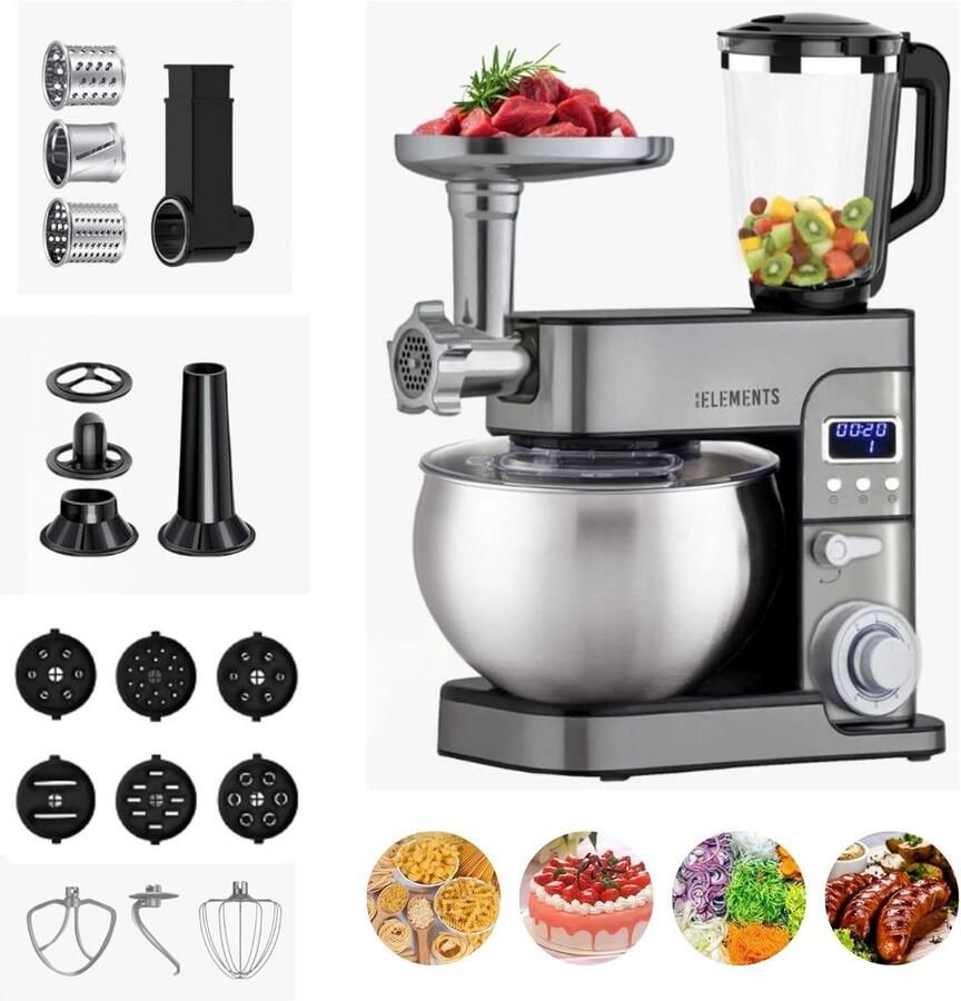 Krachtige 3-in-1 Keukenmachine met 2500W 8 5L Kom Vleesmolen en 7L Blender