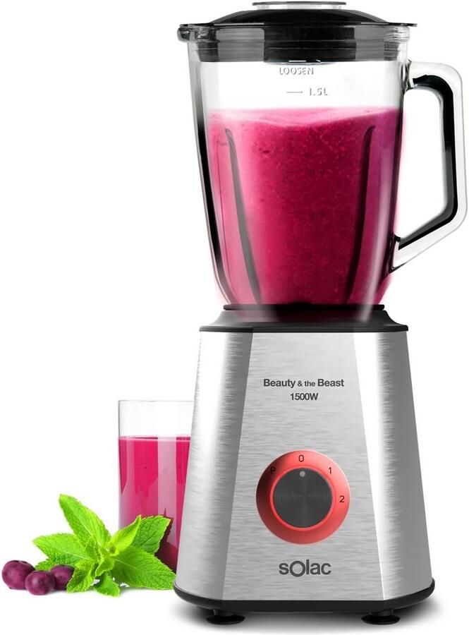Krachtige Blender 1500W met 6 RVS Messen en Glazen Kan 1.5L