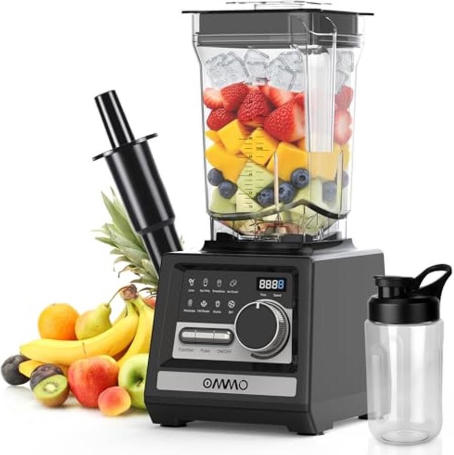 Krachtige Blender 2L 1800W met 9 Snelheden 6 RVS Messen Inclusief 450ml To-Go Beker BPA-Vrij