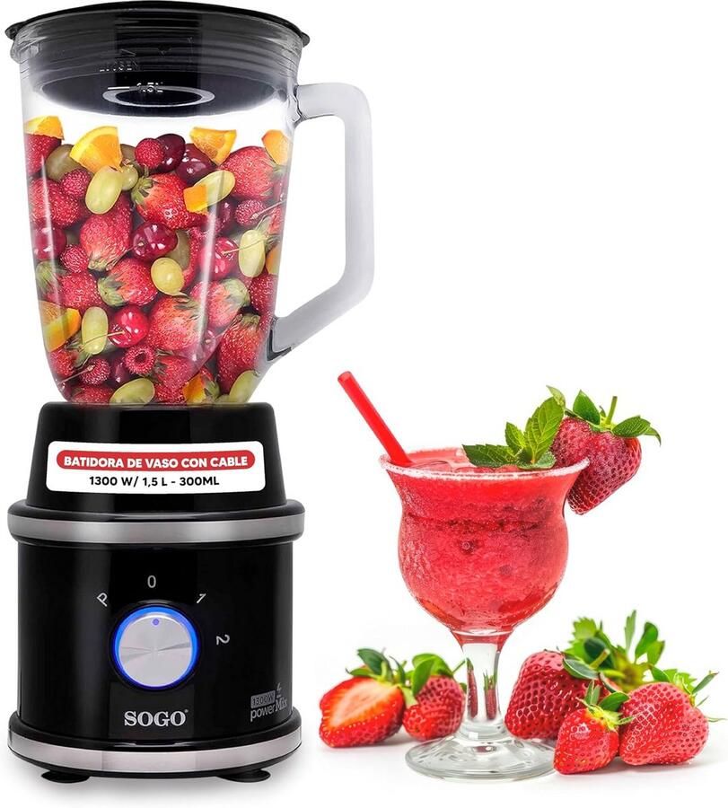 Krachtige Blender en Hakmolen met 1300W en Glazen Kannen