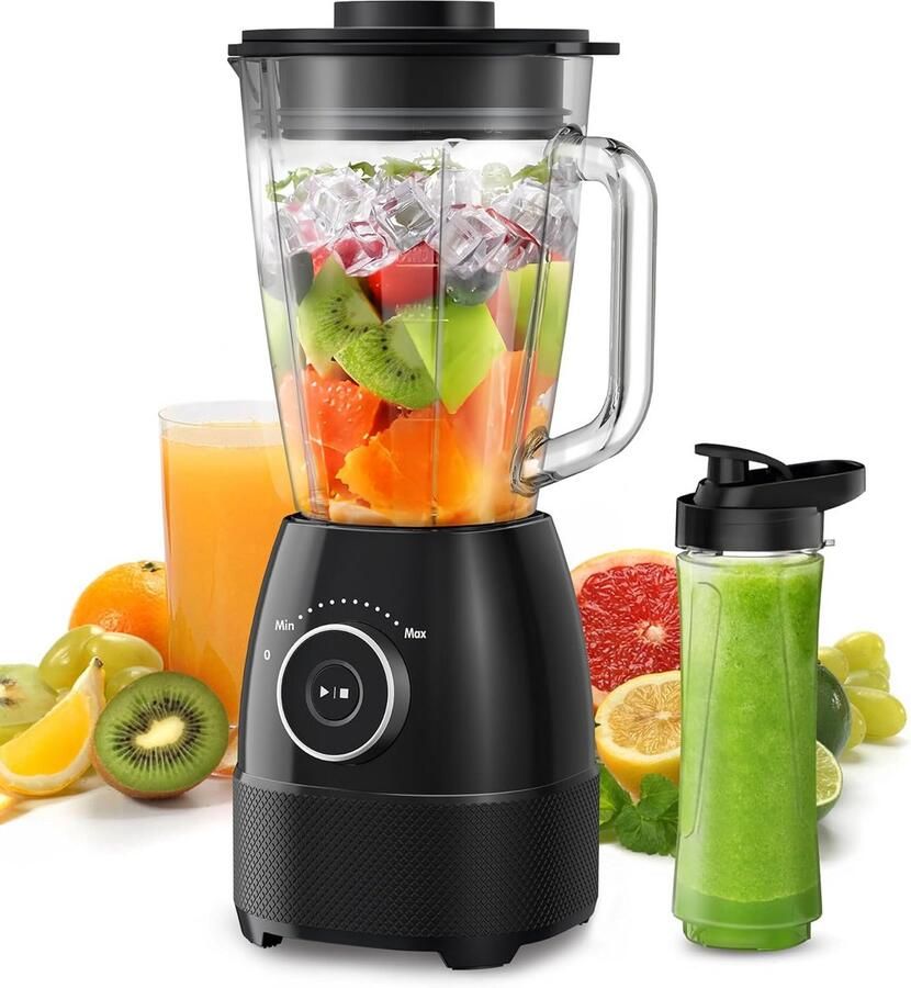 Krachtige Blender en Smoothie Maker 1500W met Glas en Tritan Flessen